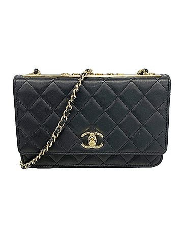 Chanel Chanel Matelassé Chain Shoulder Wallet, Lambskin, Black/Champagne, Women's (view 1)