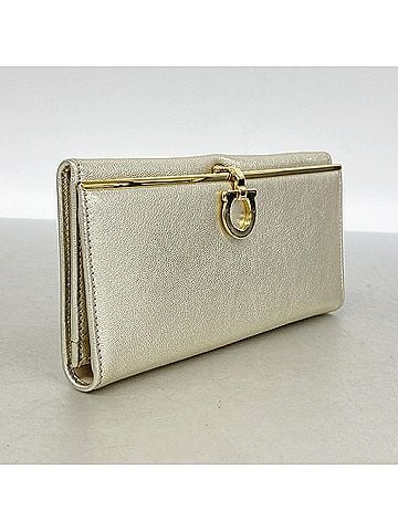 Salvatore Ferragamo Salvatore Ferragamo Long Wallet, Gancini Leather, Gold, Women's (view 2)