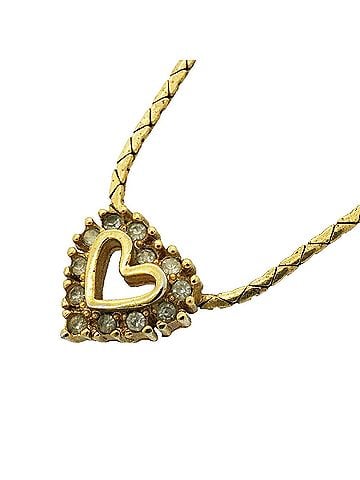 Christian Dior Christian Dior Necklace, Heart Motif, GP Plated, Rhinestone, Gold, Women's (view 1)