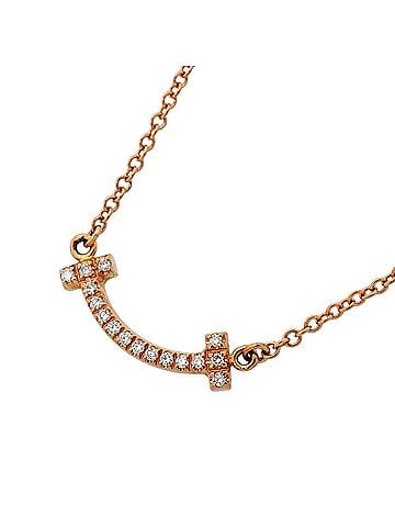 Tiffany & Co. Tiffany &amp; Co. T Smile Mini Necklace, 18K Pink Gold, Diamond, Women's (view 1)