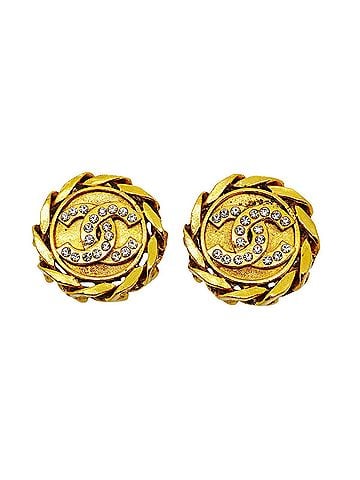 Chanel Chanel Earrings, Coco Mark, GP Plated, Rhinestone, Gold, Women's (view 1)