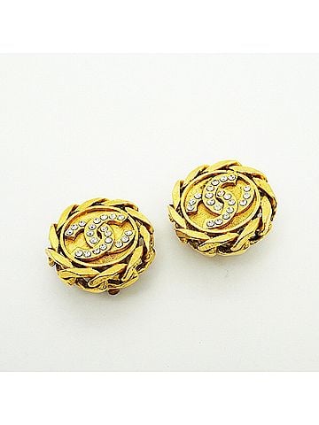 Chanel Chanel Earrings, Coco Mark, GP Plated, Rhinestone, Gold, Women's (view 2)