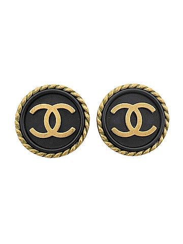 Chanel Chanel Earrings, Coco Mark Circle, GP Plated, Gold, Black, Women's (view 1)