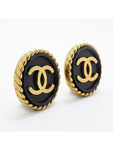 Chanel Chanel Earrings, Coco Mark Circle, GP Plated, Gold, Black, Women's (view 2)