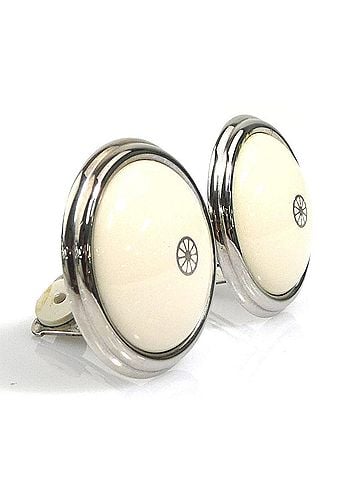 Hermès Hermes HERMES Earrings, Cloisonné Enamel, Metal, Silver, Off-White, Women's, e62334a (view 2)