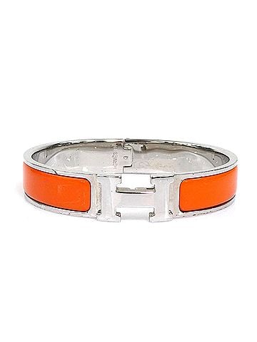 Hermès Hermes HERMES Bangle Bracelet Clic Clack H Metal Enamel Silver Orange Women's e62332k (view 1)