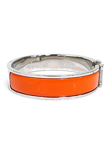 Hermès Hermes HERMES Bangle Bracelet Clic Clack H Metal Enamel Silver Orange Women's e62332k (view 2)