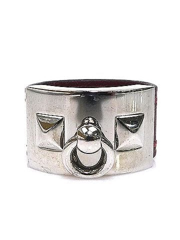 Hermès Hermes HERMES Ring Collier de Chien Metal Leather Silver Burgundy Women's e62331a (view 1)