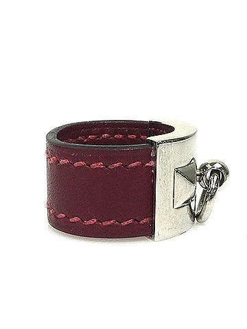 Hermès Hermes HERMES Ring Collier de Chien Metal Leather Silver Burgundy Women's e62331a (view 2)