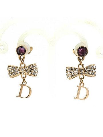 Christian Dior Christian Dior earrings, metal, rhinestone, gold, purple, silver, women's, h32590a (view 1)