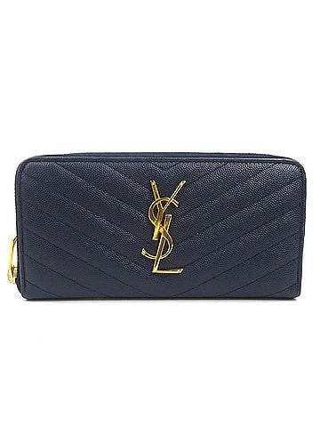 Saint Laurent Saint Laurent round zipper long wallet, leather, navy gold, men's and women's, h32584j (view 1)