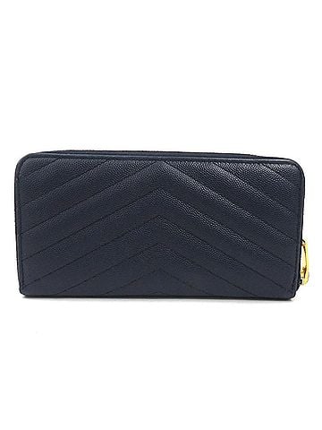 Saint Laurent Saint Laurent round zipper long wallet, leather, navy gold, men's and women's, h32584j (view 2)