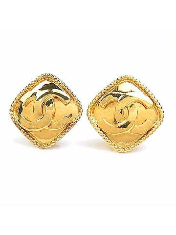 Chanel Chanel earrings, Coco Mark design, metal, gold, women's, e62326j (view 1)