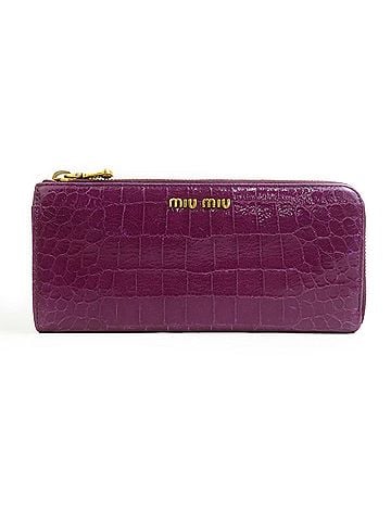 Miu Miu Miu Miu Miu Round Zip Long Wallet, Embossed Leather, Purple, Women's, h32595j (view 1)