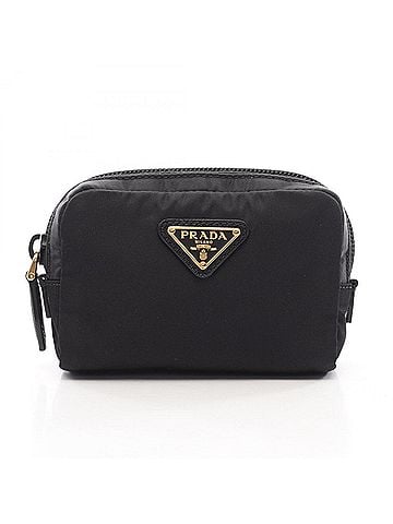 Prada Prada handbag/pouch with triangular plate, made of nylon and Saffiano leather, in black. (view 1)
