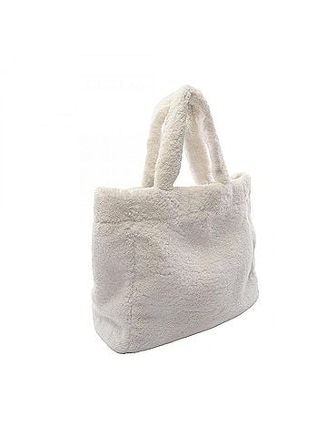 Prada Prada PRADA Terry Lettering Logo Tote Bag Handbag Pile Fabric Women's White/Black (view 2)