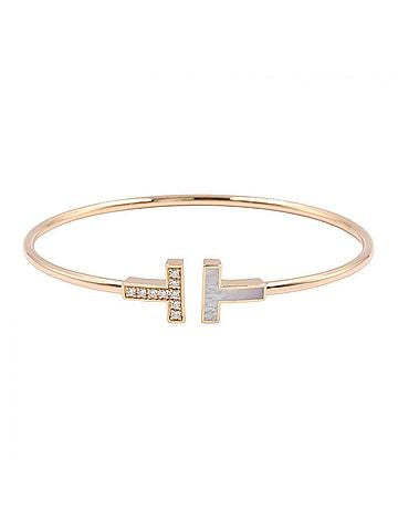 Tiffany & Co. Tiffany &amp; Co. T-Wire Diamond Shell Bangle - Accessory 18KPG (Pink Gold) Women's Gold Tone Clear Gray 64028618 (view 1)