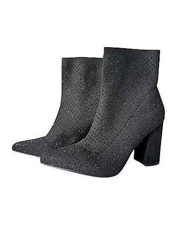 Mia Black Stretch Knit Pointed Toe Ankle Booties with Block Heel Ankle Boots (view 1)