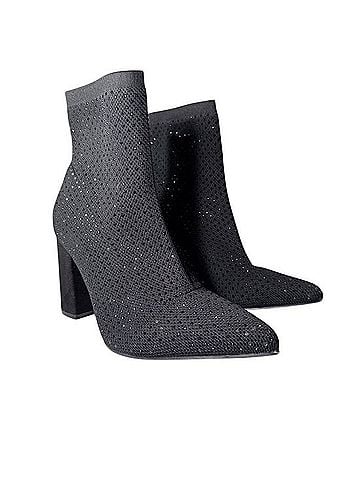 Mia Black Stretch Knit Pointed Toe Ankle Booties with Block Heel Ankle Boots (view 2)