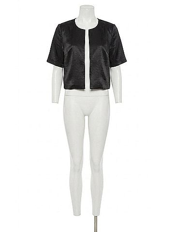 j. society Satin Short Sleeve Open Blazer in Black (view 1)
