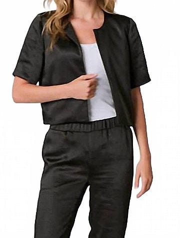 j. society Satin Short Sleeve Open Blazer in Black (view 2)
