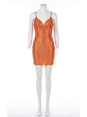 Jovani Embellished Open Back Fitted Homecoming Dress in Orange (view 1)