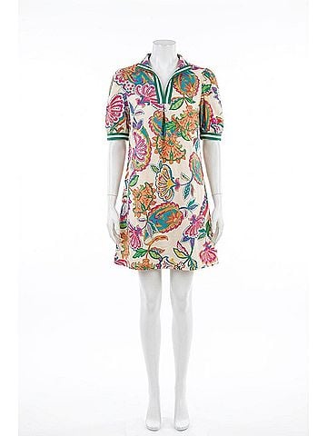 Umgee Jacquard Paisley Print Puff Sleeve Tunic Dress in Cream Mix (view 1)