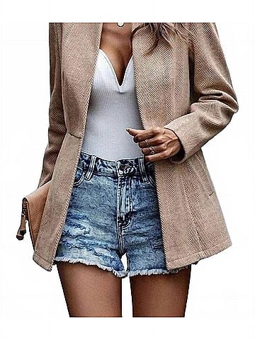 Miss Sparkling Open Front Blazer in Khaki (view 2)