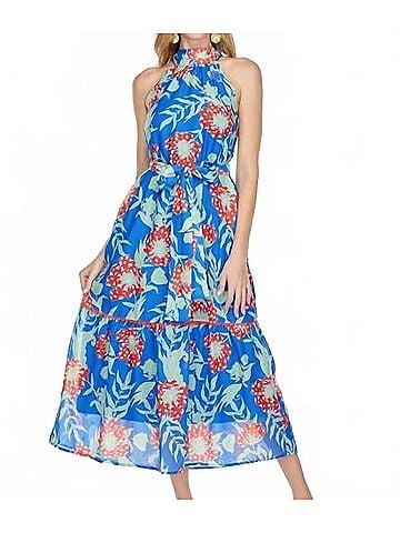 Jade Trimmed Halter Maxi Dress in Royal Red (view 2)