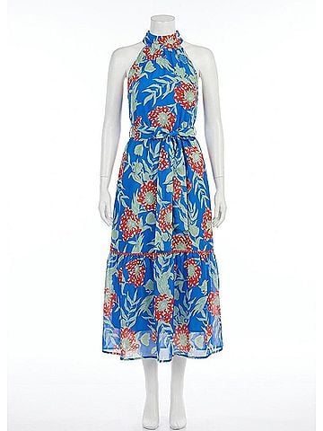 Jade Trimmed Halter Maxi Dress in Royal Red (view 1)