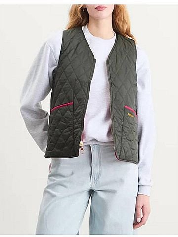 Barbour Icon Reversible Vest in Sage / Zeni Pink (view 2)