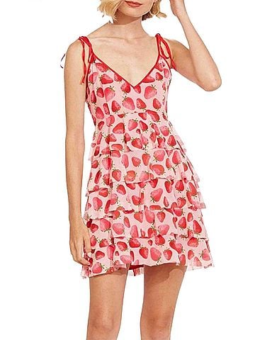 Eva Franco Rada Tiered Mesh Mini Dress in Strawberry Fields (view 2)
