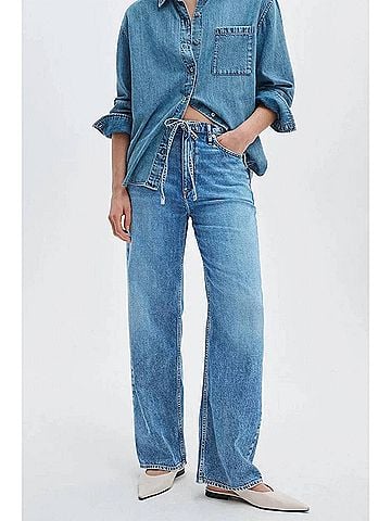 Rag & Bone Phoebe Drawstring Wide Jeans in Everglade (view 2)