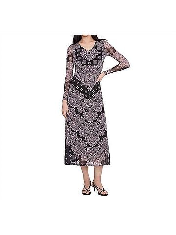 Johnny Was Long Sleeve V Neck Mesh Midi Dress in Tularose (view 2)