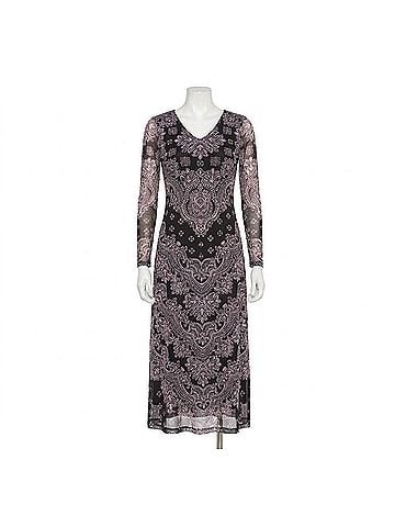 Johnny Was Long Sleeve V Neck Mesh Midi Dress in Tularose (view 1)