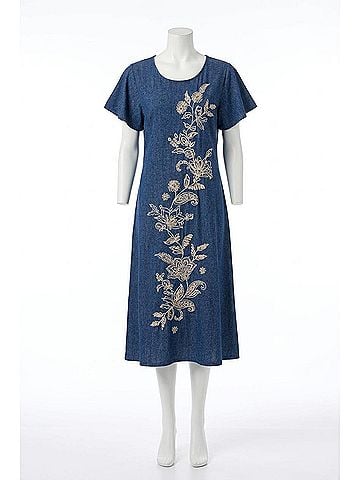 Johnny Was Elowen Flutter Sleeve Knit Dress in Denim (view 1)