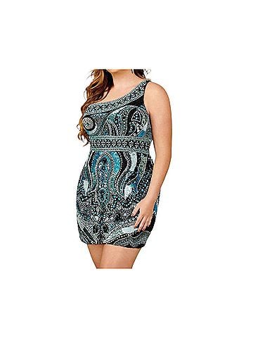 Rachel Allan Asymmetrical One Shoulder Mini Dress in Black Multi (view 2)