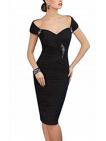 VM Ruched Cocktail Dress in Black (view 2)