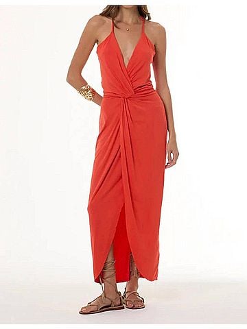 Young Fabulous & Broke Women's Siren Jersey Slip Dress in Lava Solid (view 2)