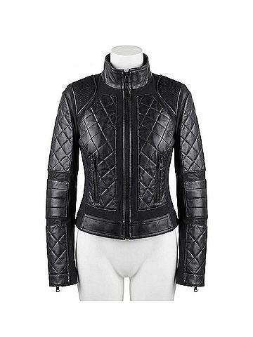 Blanc Noir Classic Leather Mesh Moto Jacket in Black (view 1)