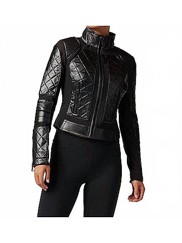 Blanc Noir Classic Leather Mesh Moto Jacket in Black (view 2)