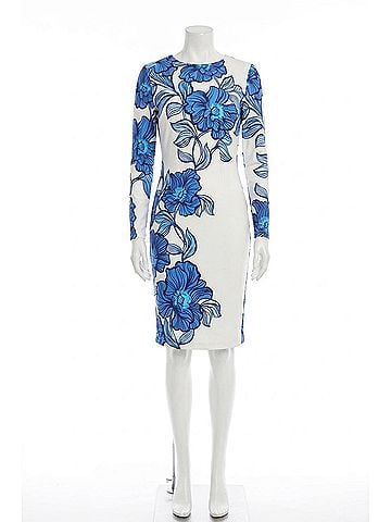 Maggy London Floral Print Long Sleeve Sheath Dress in White Navy (view 1)