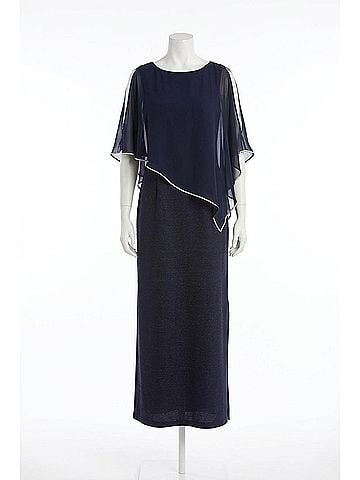 R&M Richards Sheer Cape Long Evening Dress in Navy (view 1)