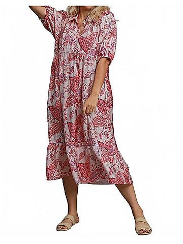 Umgee Floral Tiered Midi Dress - Plus in Pink Mix (view 2)