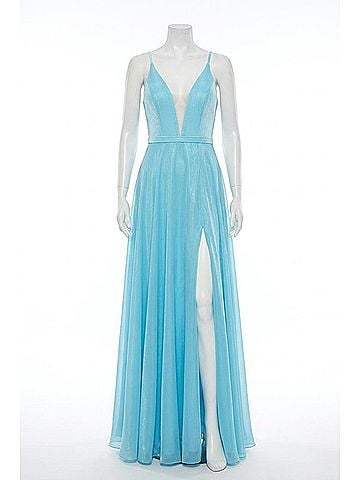 Angela & Alison High-Slit Prom Dress in Turquoise (view 1)
