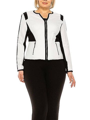 Peter Nygard Pocket Long Sleeve Blazer in White Black (view 2)