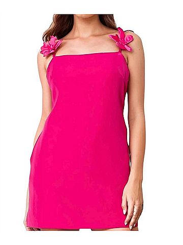 INA Azalea Sleeveless Flower Straps Mini Dress in Hot Pink (view 2)