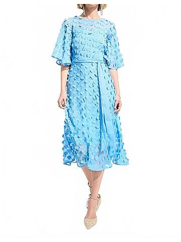 Joseph Ribkoff 3d Florals Belted Chiffon Fit And Flare Dress in Sky Blue (view 2)