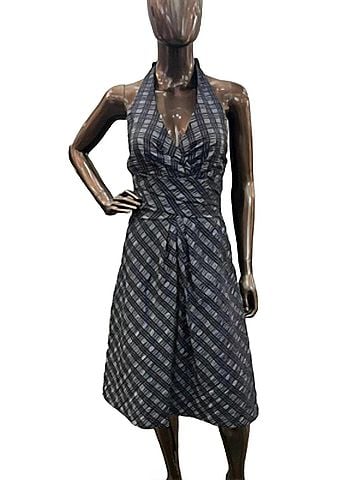 Donna Ricco Taffeta Plaid Halter Cocktail Dress in Grey/Black (view 2)