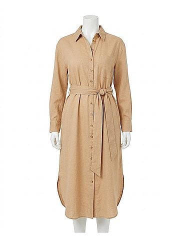 Downeast Petra Buttondown Dress in Tan (view 1)